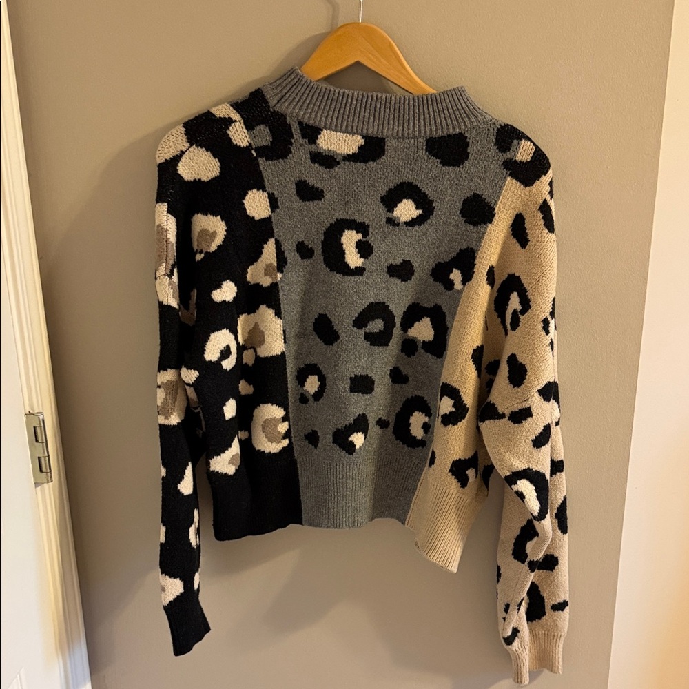 THML Black and Gray Leopard Print Sweater - Picture 3 of 3